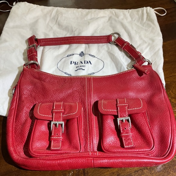 Prada red leather shoulder purse - Picture 4 of 4